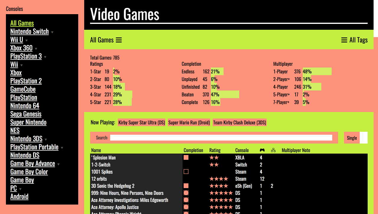 Video Game Tracker Screenshot